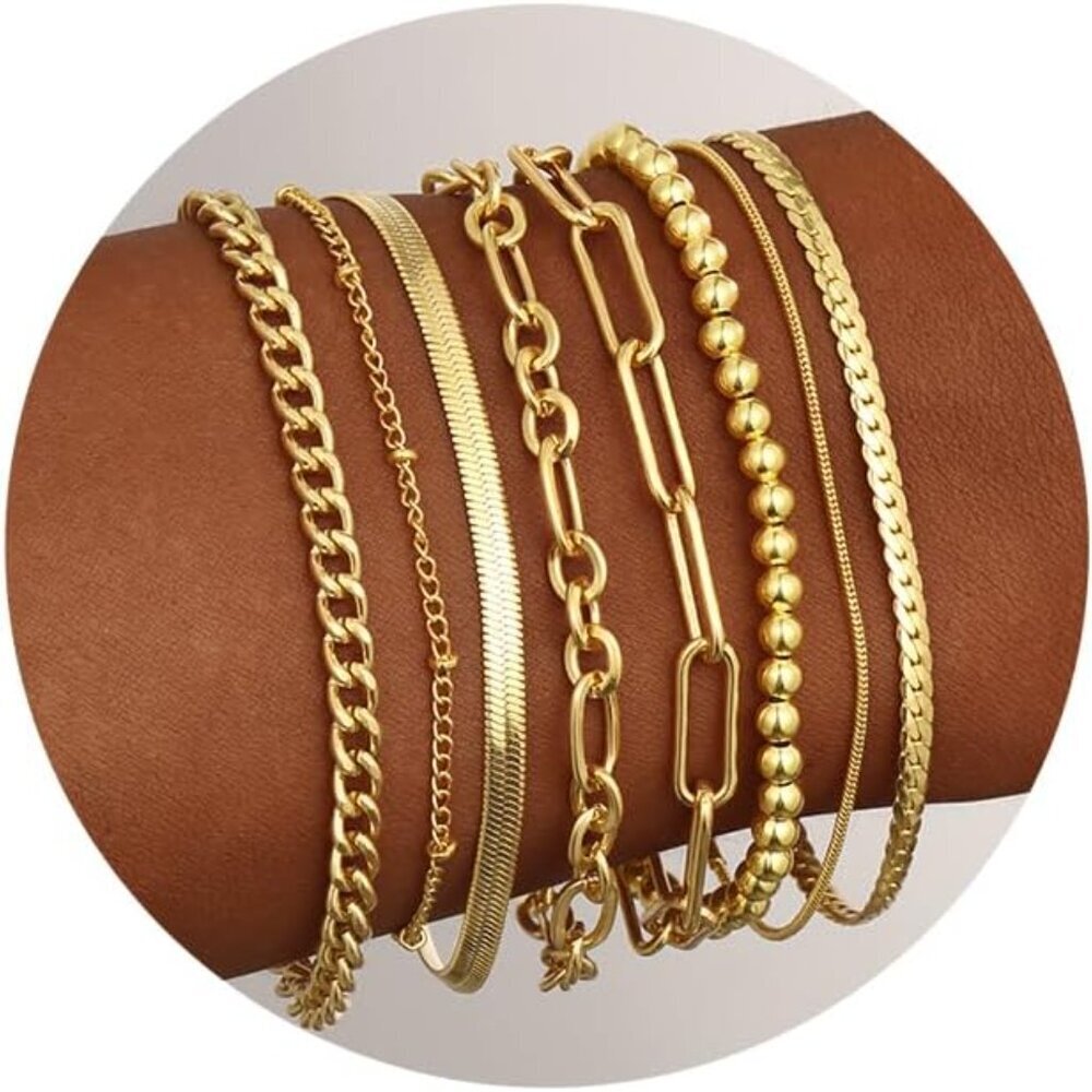 Gold Bracelets Set for Women Trendy, 14K Real Gold Plated Jewelry for Women Dain
